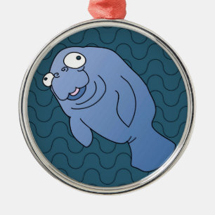 Cute Manatee Hugger Cartoon Animal Metalen Ornament