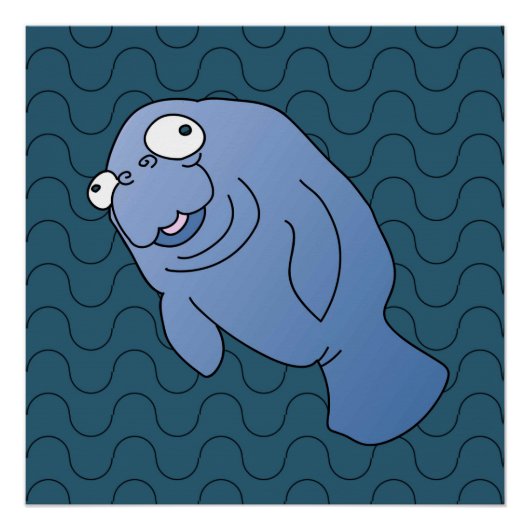 Cute Manatee Hugger Cartoon Animal Poster (Voorkant)