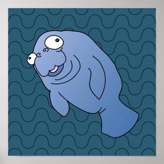 Cute Manatee Hugger Cartoon Animal Poster (Voorkant)