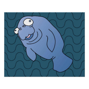 Cute Manatee Hugger Cartoon Animal Poster