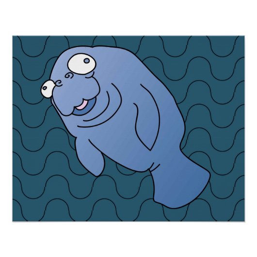 Cute Manatee Hugger Cartoon Animal Poster (Voorkant)