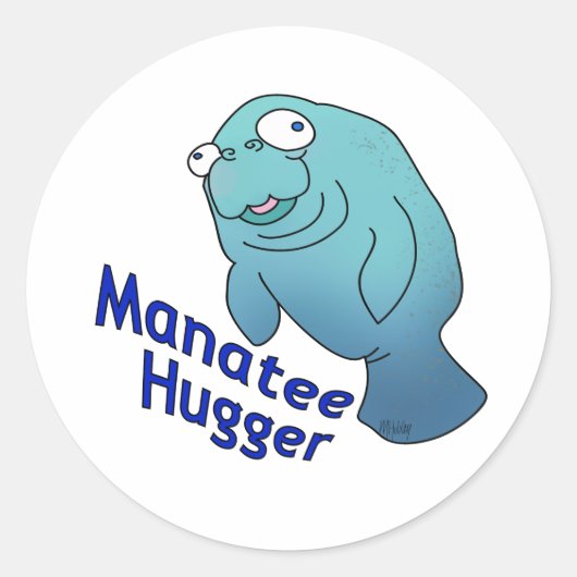 Cute Manatee Hugger Cartoon Animal Ronde Sticker (Voorkant)