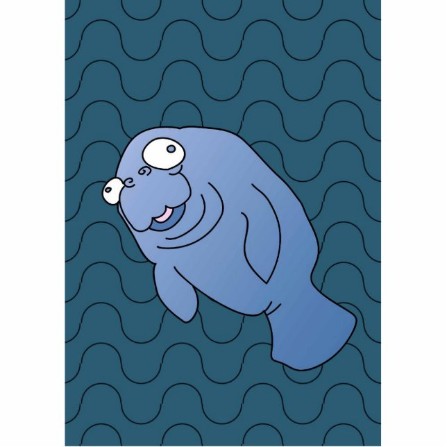 Cute Manatee Hugger Cartoon Animal Staand Fotobeeldje (Voorkant)