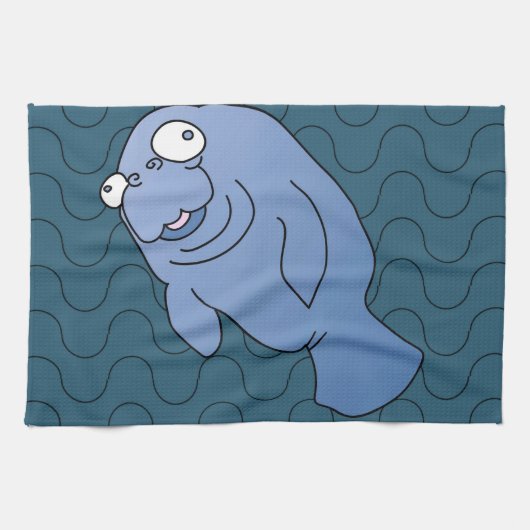 Cute Manatee Hugger Cartoon Animal Theedoek (Horizontaal)