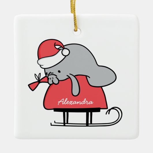 Cute Manatee kerstversiering Keramisch Ornament (Voorkant)