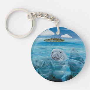 Cute Manatee Sleutelhanger Round