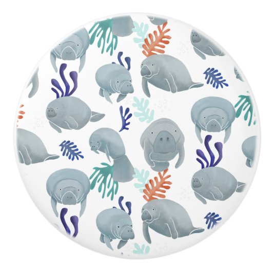 Cute Manatees With Bubbles Pattern Keramische Knop (Voorkant)