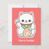 Cute Maneki Neko Birthday Party Kaart (Voorkant)