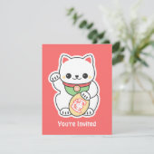 Cute Maneki Neko Birthday Party Kaart (Staand voorkant)