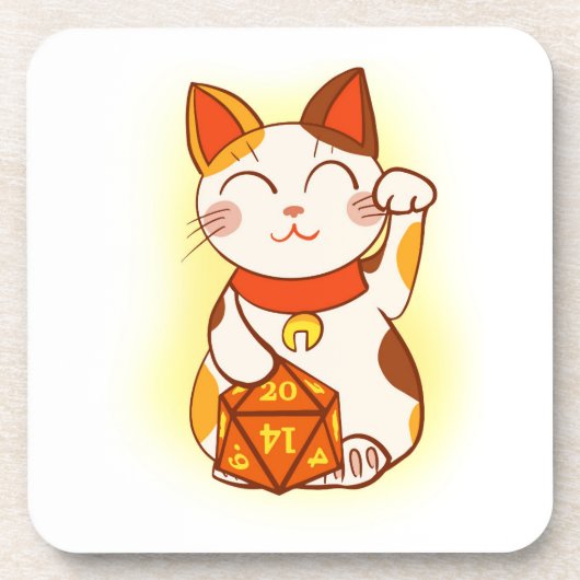 Cute Maneki Neko Fortune Kat Gamer Bier Onderzetter (Voorkant)