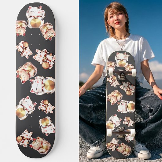 Cute Maneki Neko Japanese Lucky Cat Pattern Persoonlijk Skateboard