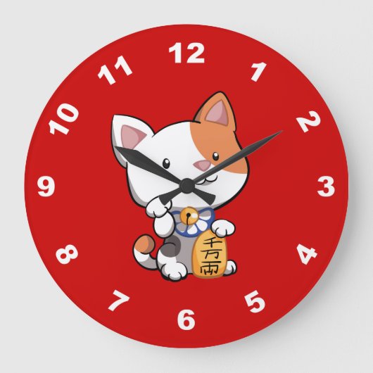 Cute Maneki Neko (Lucky Becelling Cat) Grote Klok (Voorkant)