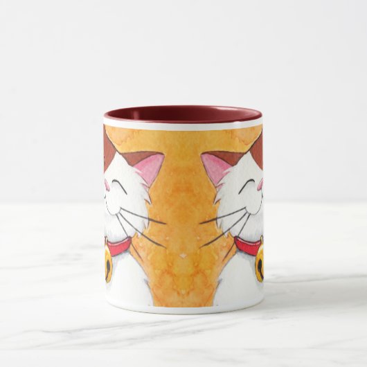 Cute Maneki Neko Lucky Calico Cat Mok (Midden)