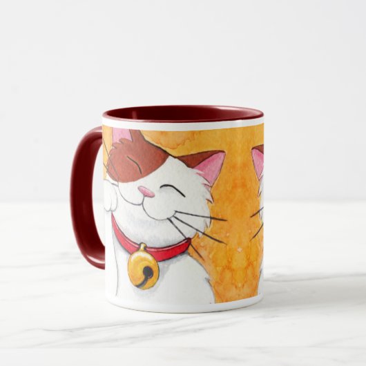 Cute Maneki Neko Lucky Calico Cat Mok (Voorkant links)