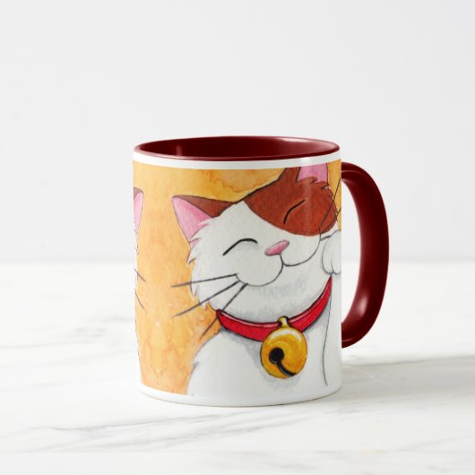 Cute Maneki Neko Lucky Calico Cat Mok (Voorkant rechts)