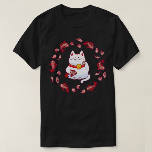 Cute Maneki Neko Lucky Cat with Koi Fish T-shirt (Design voorkant)