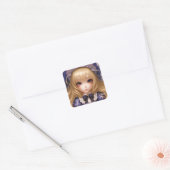 Cute Manga Anime Girl Japans in blauw Vierkante Sticker (Envelop)