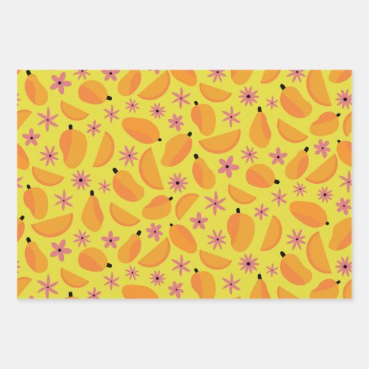 Cute mango-patroon en bloemen inpakpapier vel (Voorkant)