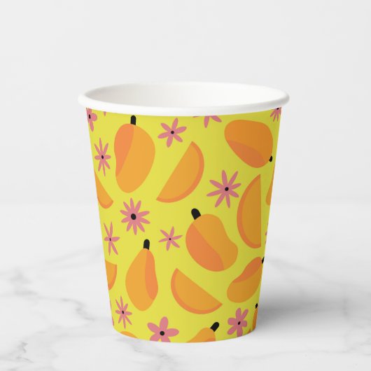 Cute mango-patroon en bloemen papieren bekers (Voorkant)