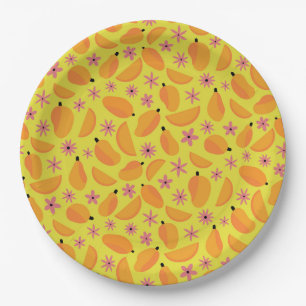 Cute mango-patroon en bloemen papieren bordje