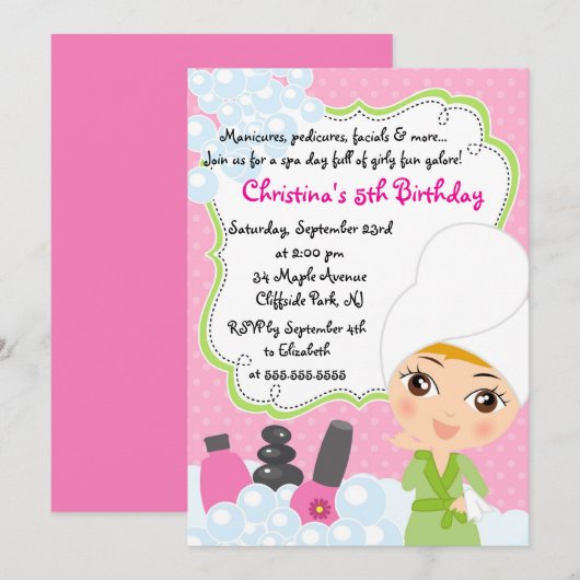 Cute Manicure Spa Birthday Party Invitation Kaart (Voorkant / Achterkant)