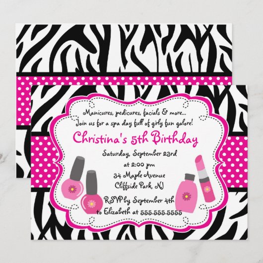 Cute Manicure Spa Birthday Party Invitation Kaart (Voorkant / Achterkant)