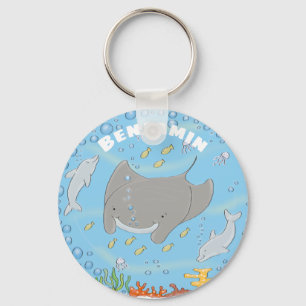 Cute manta ray and dolphins cartoon sleutelhanger
