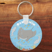Cute manta ray and dolphins cartoon sleutelhanger (Voorkant)