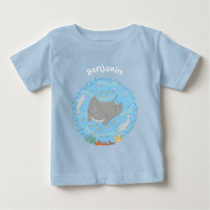 Cute manta ray en bubbles cartoon illustratie