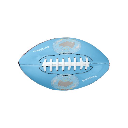 Cute manta ray en bubbles cartoon illustratie american football (Voorkant)