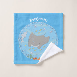 Cute manta ray en bubbles cartoon illustratie bad handdoek