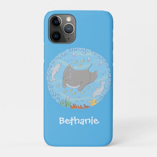 Cute manta ray en bubbles cartoon illustratie Case-Mate iPhone case (Achterkant)