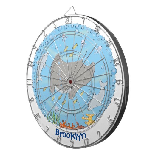 Cute manta ray en bubbles cartoon illustratie dartbord (Voorkant Rechts)