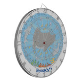 Cute manta ray en bubbles cartoon illustratie dartbord (Voorkant Links)