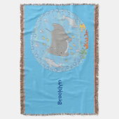 Cute manta ray en bubbles cartoon illustratie deken (Voorkant Verticaal)