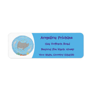 Cute manta ray en bubbles cartoon illustratie etiket