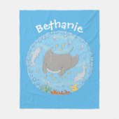 Cute manta ray en bubbles cartoon illustratie fleece deken (Voorkant)