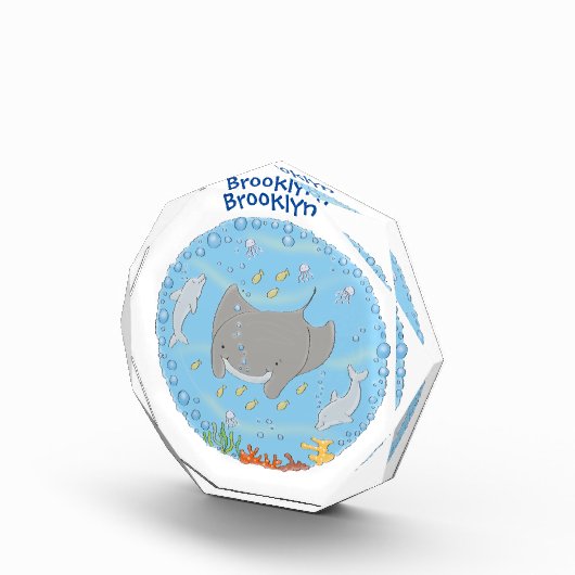 Cute manta ray en bubbles cartoon illustratie fotoblokken (Rechts)