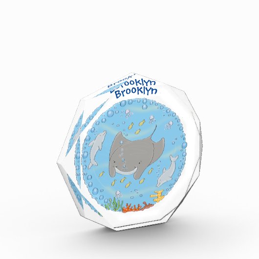 Cute manta ray en bubbles cartoon illustratie fotoblokken (Links)