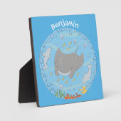 Cute manta ray en bubbles cartoon illustratie fotoplaat (Voorkant)