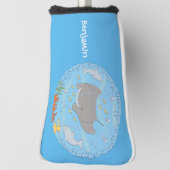 Cute manta ray en bubbles cartoon illustratie golfheadcover (Draai 90)