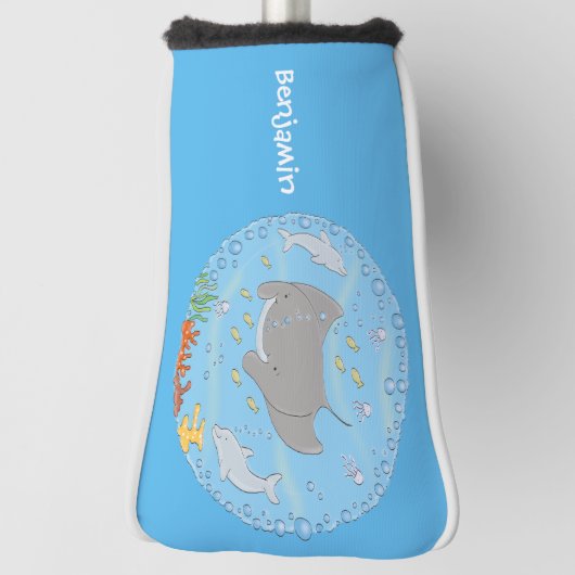 Cute manta ray en bubbles cartoon illustratie golfheadcover (Draai 90)