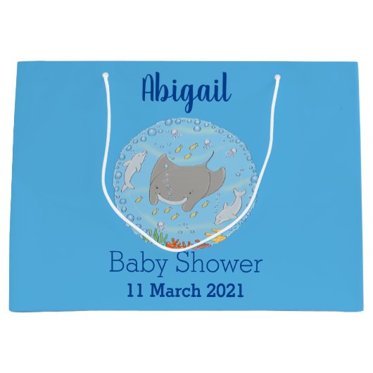 Cute manta ray en bubbles cartoon illustratie groot cadeauzakje (Voorkant)