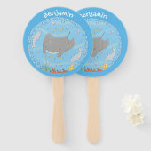 Cute manta ray en bubbles cartoon illustratie handwaaier (Voorkant en achterkant)