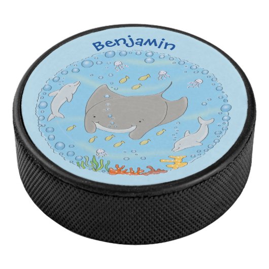 Cute manta ray en bubbles cartoon illustratie hockey puck (3/4)