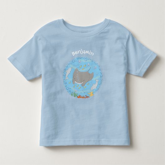 Cute manta ray en bubbles cartoon illustratie kinder shirts (Voorkant)
