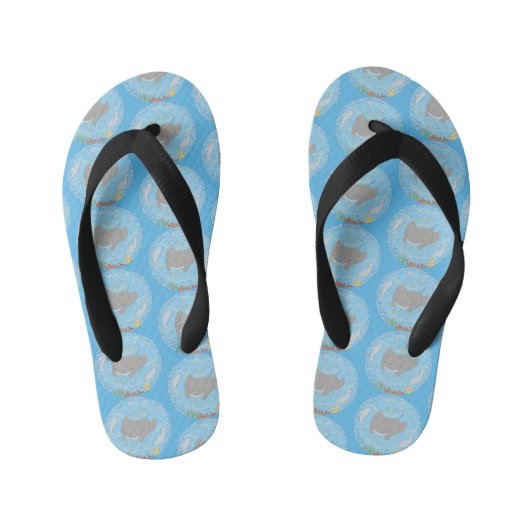 Cute manta ray en bubbles cartoon illustratie kinder teenslippers (Voetbed)