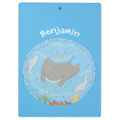 Cute manta ray en bubbles cartoon illustratie klembord (Achterkant)