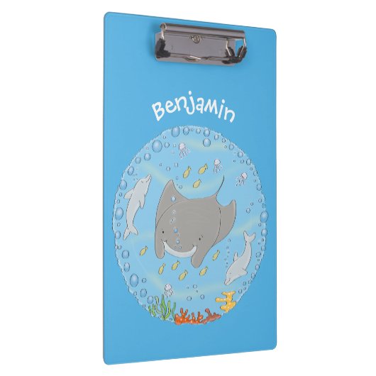Cute manta ray en bubbles cartoon illustratie klembord (Rechts)