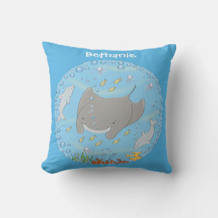 Cute manta ray en bubbles cartoon illustratie kussen